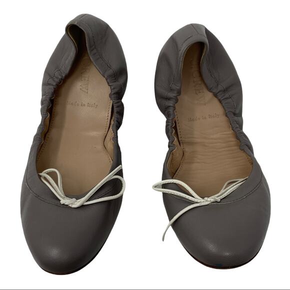 J. Crew Emma Gray Leather Bow Ballet Flats  Bend - Picture 1 of 9